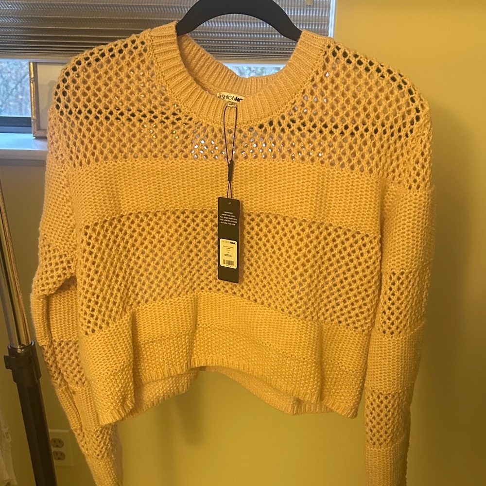 Fashion Nova Yellow Open-Knit Sweater